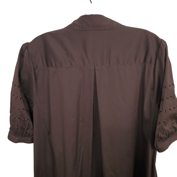 Chicos 3 Size 16 Dress Collared Eyelet Puff Sleeve Midi Stretch Pockets V notch - Picture 7 of 10